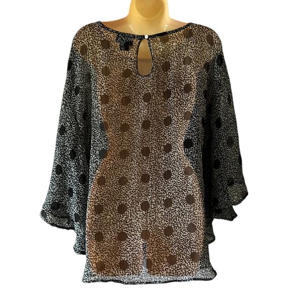 LaFemme 2X Sheer Crinkle Chiffon Print Blouse Batwing Vintage - Picture 3 of 8